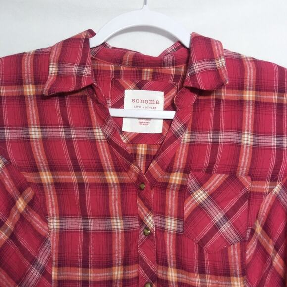 Sonoma Pink Plaid Western Button Front Long Sleeve Top Size PS - Picture 3 of 10